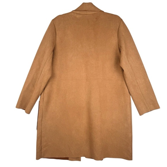 Zara Women’s Faux Suede Open Front Coat Size Large Casual Soft Long Jacket Tan - Picture 2 of 9